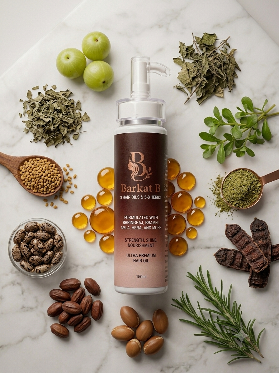Barkat B - Ultra Premium Herbal Hair Oil | Ancient Royal Formula for Strength, Shine & Scalp Nourishment (150ml)