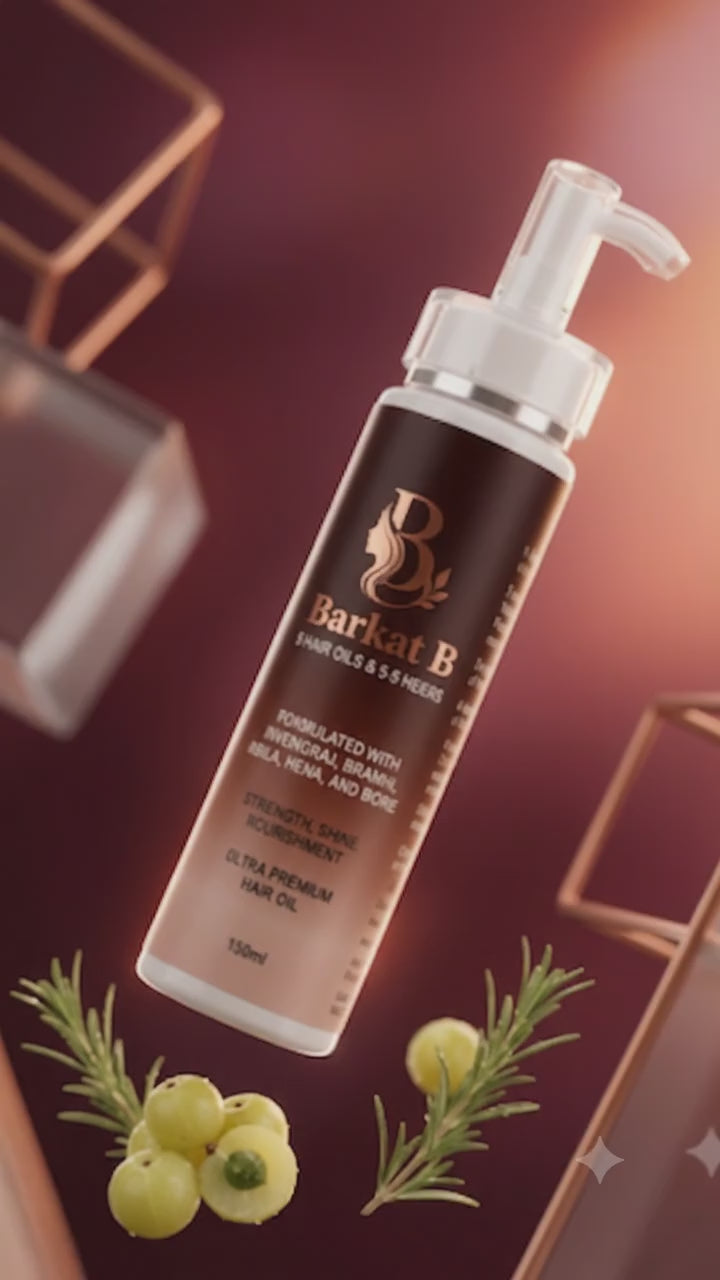 Barkat B - Ultra Premium Herbal Hair Oil | Ancient Royal Formula for Strength, Shine & Scalp Nourishment (150ml)